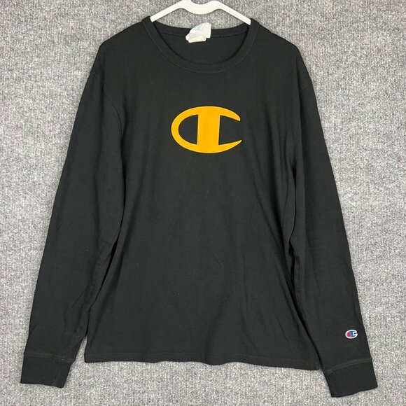Champion Mens Long Sleeve Black‎ Shirt Size M with Logo on Front/Back - Picture 1 of 8